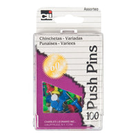 Push Pins, Assorted Colors, 100 Per Box, 10 Boxes