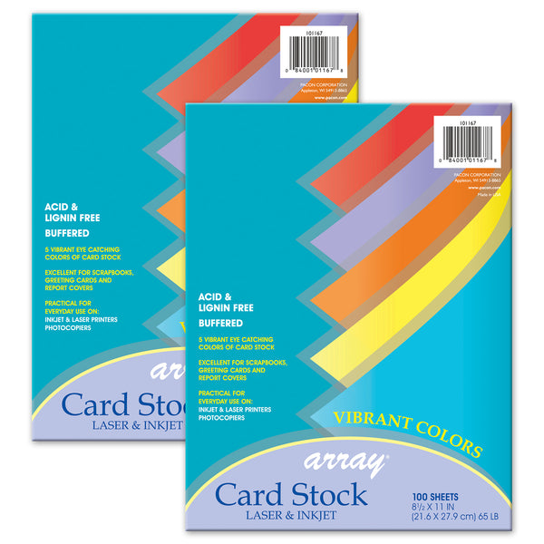 Vibrant Card Stock, 5 Assorted Colors, 8-1/2" x 11", 100 Sheets Per Pack, 2 Packs
