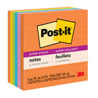 Super Sticky Notes, Energy Boost Collection, 4" x 4" Lined, 90 Sheets/Pad, 6 Pads