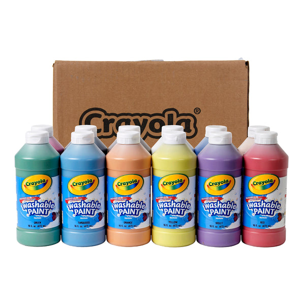 Washable Paint, Assorted Colors, 16 oz, 12 Count