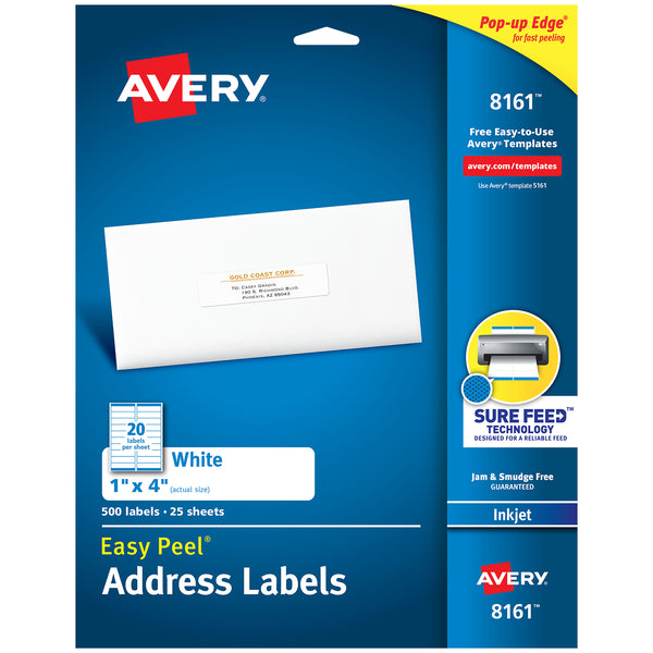 Easy Peel® Address Labels, Sure Feed™ Technology, Permanent Adhesive, 1" x 4", 500 Labels