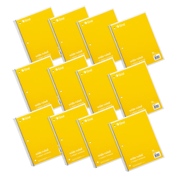 1-Subject Notebook, 70 Page, Wide Ruled, Yellow, Pack of 12