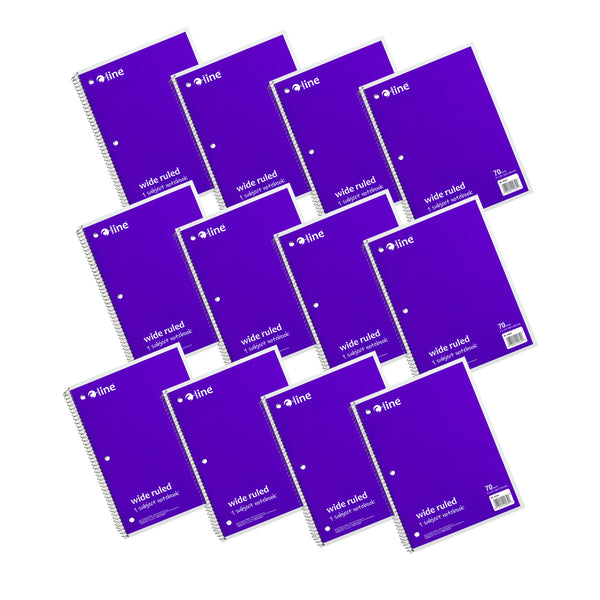 1-Subject Notebook, 70 Page, Wide Ruled, Purple, Pack of 12