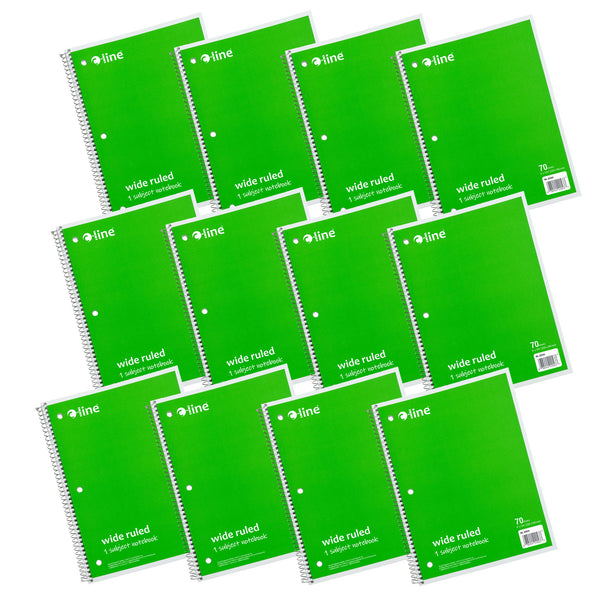 1-Subject Notebook, 70 Page, Wide Ruled, Green, Pack of 12