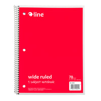 1-Subject Notebook, 70 Page, Wide Ruled, Red, Pack of 12