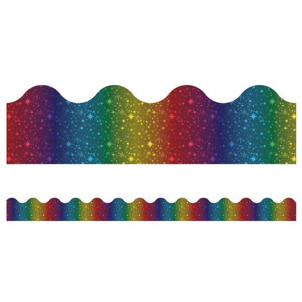 Sparkle + Shine Rainbow Foil Scalloped Border, 39 Feet Per Pack, 6 Packs