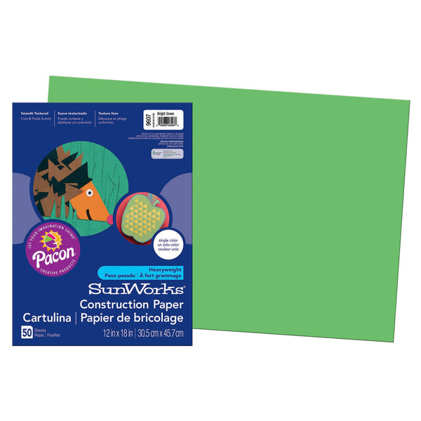 Construction Paper, Bright Green, 12" x 18", 50 Sheets Per Pack, 5 Packs