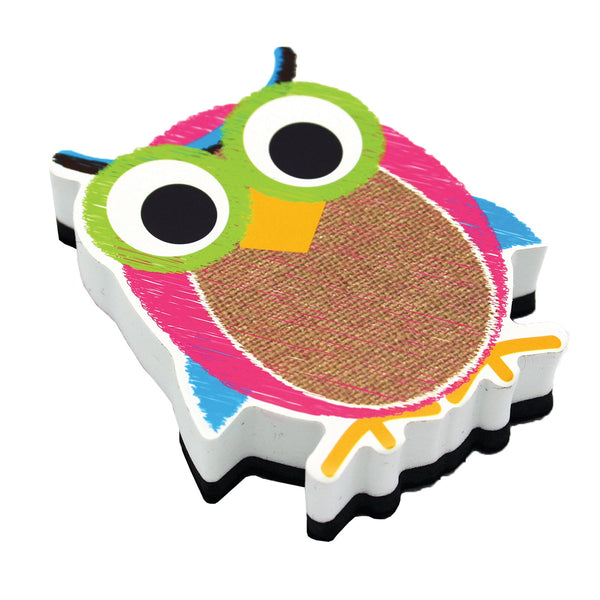 Magnetic Whiteboard Eraser, Burlap Scribble Owl, Pack of 6
