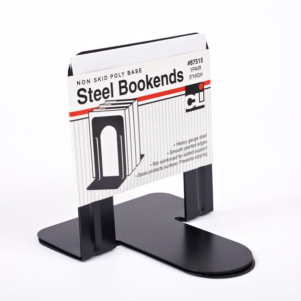 Metal Bookends, 5" Height, Black, 2 Per Set, 6 Sets