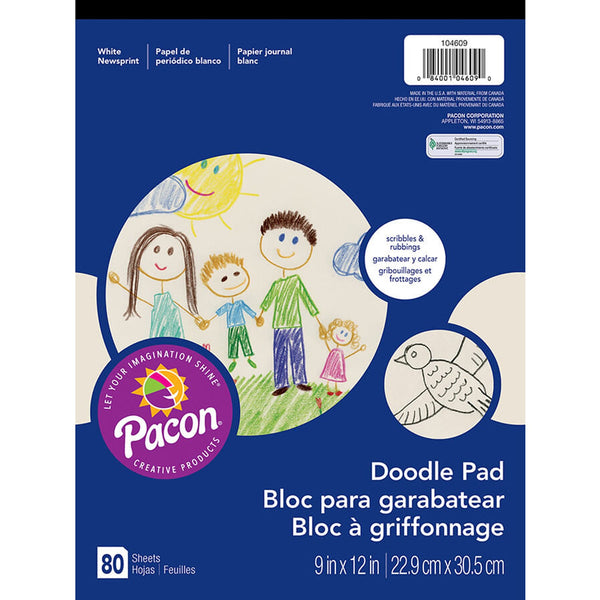 Doodle Pad, White, 9" x 12", 80 Sheets, Pack of 6
