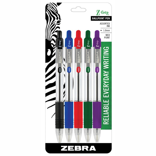 Z-Grip® Ballpoint Retractable Pen, 1.0mm, Assorted, 5 Per Pack, 6 Packs