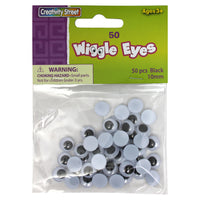 Wiggle Eyes, Black, 10 mm, 50 Per Pack, 12 Packs