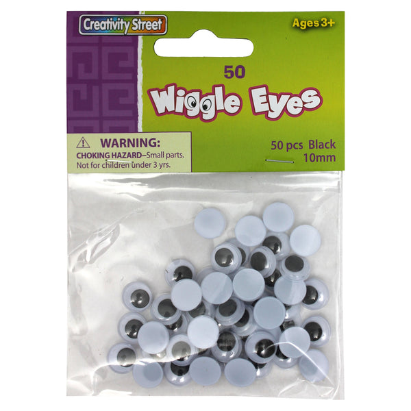Wiggle Eyes, Black, 10 mm, 50 Per Pack, 12 Packs