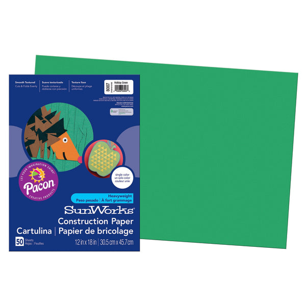 Construction Paper, Holiday Green, 12" x 18", 50 Sheets Per Pack, 5 Packs