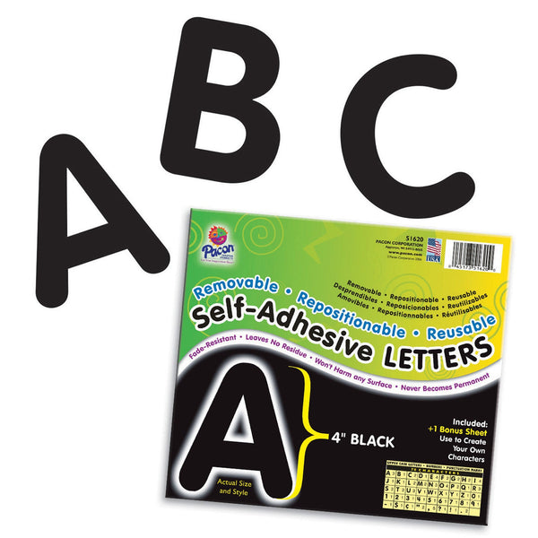 Self-Adhesive Letters, Black, Puffy Font, 4", 78 Characters Per Pack, 2 Packs