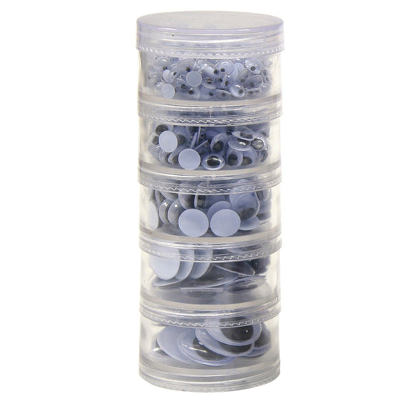 Wiggle Eyes Storage Stacker, Black, Round & Oval Shapes, Assorted Sizes, 560 Per Pack, 2 Packs