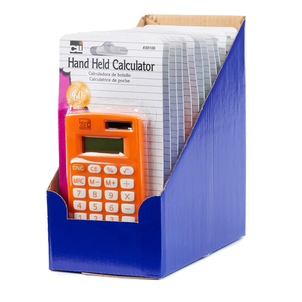 Calculator, Hand Held, 8 Digit, Assorted Colors, Pack of 12, Carded
