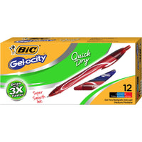 Gel-ocity® Quick Dry Retractable Gel Pens, Assorted Black, Blue and Red, Pack of 12