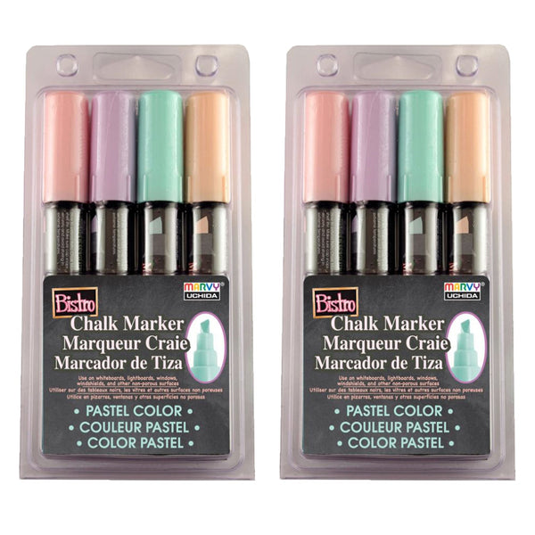 Bistro Chalk Markers, Chisel Tip 4-Color Set, Blush Pink, Peppermint, Pastel Peach, Pale Violet, 2 Sets