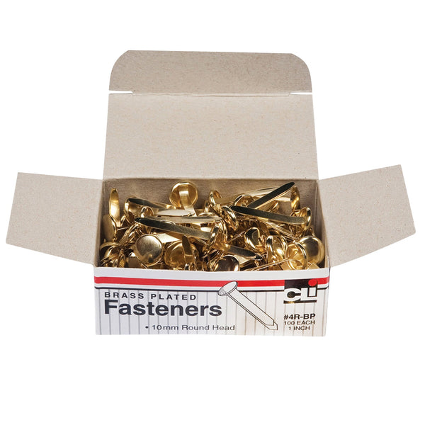 Brass-Plated Paper Fasteners, 1", 100 Per Box, 10 Boxes