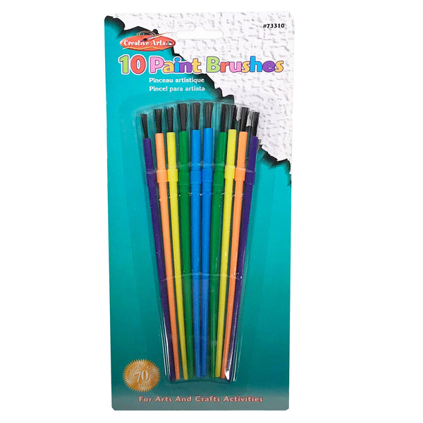 Plastic Artist Paint Brushes, Assorted Sizes and Colors, 10 Per Pack, 24 Packs