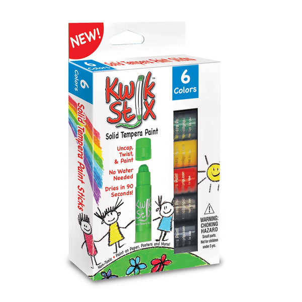 Solid Tempera Paint Sticks, Primary Colors, 6 Per Pack, 6 Packs