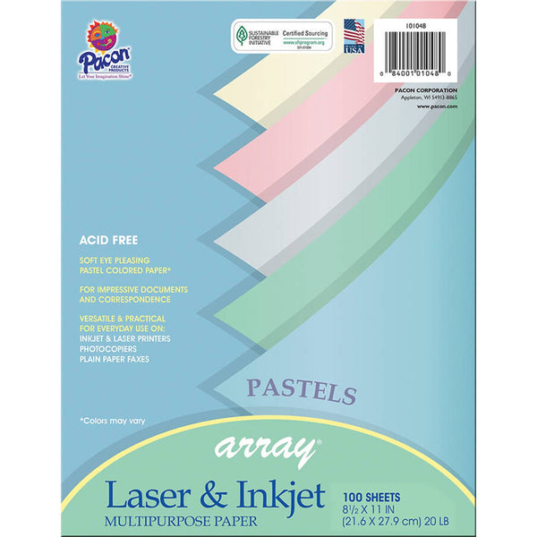 Pastel Multipurpose Paper Array, 8-1-2" x 11", 100 Sheets Per Pack, 3 Packs