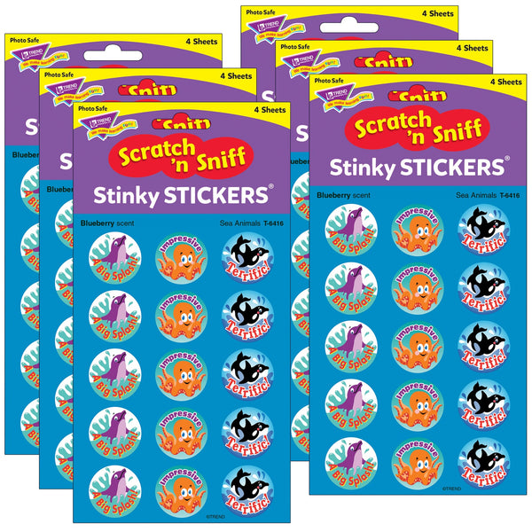 Sea Animals-Blueberry Stinky Stickers®, 60 Per Pack, 6 Packs