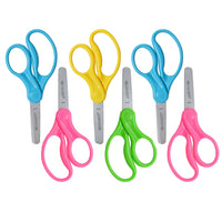 5" Hard Handle Kids Scissors, Blunt, Assorted Colors, 2 Per Pack, 3 Packs