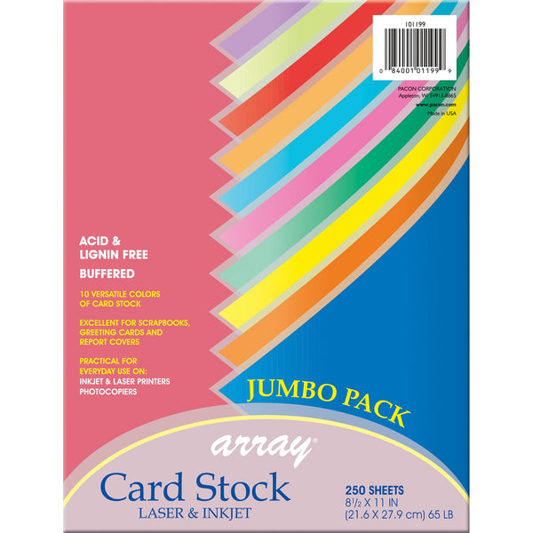 Colorful Card Stock Assortment, 10 Colors, 8-1-2" x 11", 250 Sheets