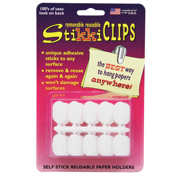 StikkiCLIPS™ Adhesive Clips, White, 30 Per Pack, 3 Packs