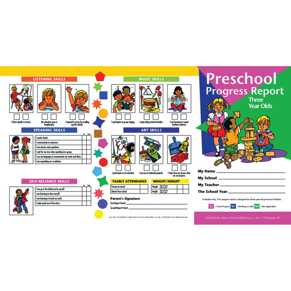 Preschool Progress Report, Three Year Olds, 10 Per Pack, 6 Packs