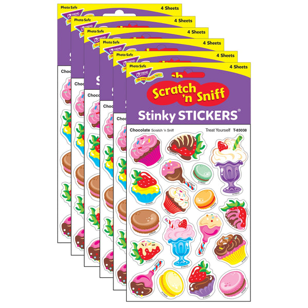 Treat Yourself-Chocolate Mixed Shapes Stinky Stickers®, 72 Per Pack, 6 Packs