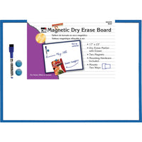 Magnetic Dry Erase Board, 17" x 23", w-Eraser-Marker and 2 Magnets, Blue Frame, 1 Each