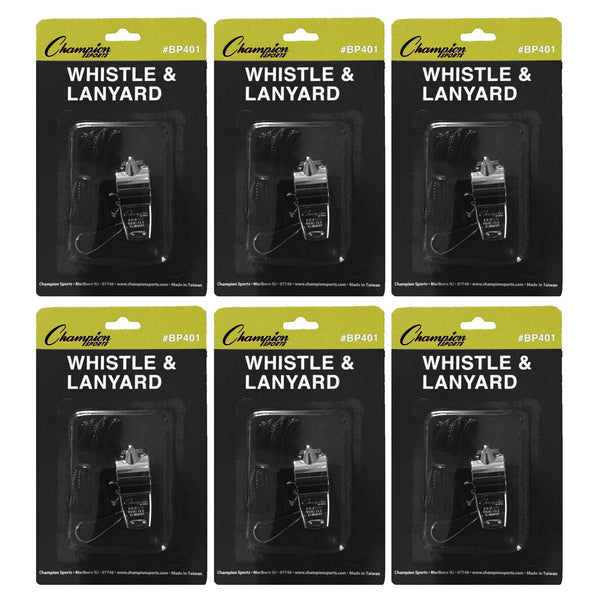 Metal Whistle & Black Lanyard Pack, 6 Packs