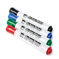 Barrel Style Dry Erase Markers, Assorted Colors, Chisel Tip, 4 Per Pack, 12 Packs