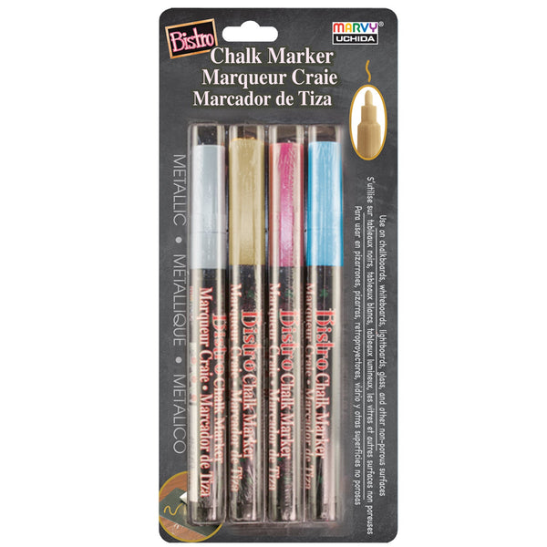 Broad Point Chalk Marker Fine Tip Set 4M, Metallic Colors, 4 Per Pack, 2 Packs