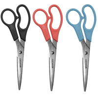 All Purpose Value Scissors, 8" Straight, Assorted Colors, Pack of 3