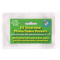 Clear View Self-Adhesive Photo-Index Card Pocket 4" x 6", 25 Per Pack, 5 Packs