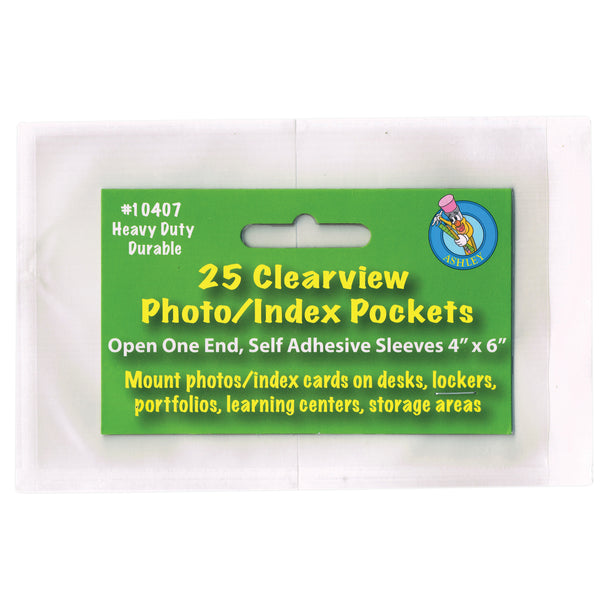 Clear View Self-Adhesive Photo-Index Card Pocket 4" x 6", 25 Per Pack, 5 Packs