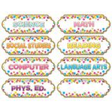 Magnetic Die-Cut Timesavers & Labels, Confetti Classroom Subjects, 8 Per Pack, 6 Packs