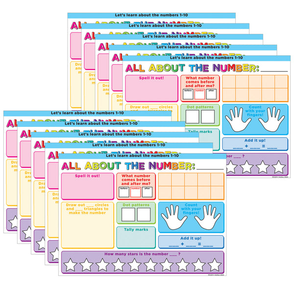 Smart Poly® PosterMat Pals™ Space Savers, 13" x 9-1-2", All About the Number, Pack of 10