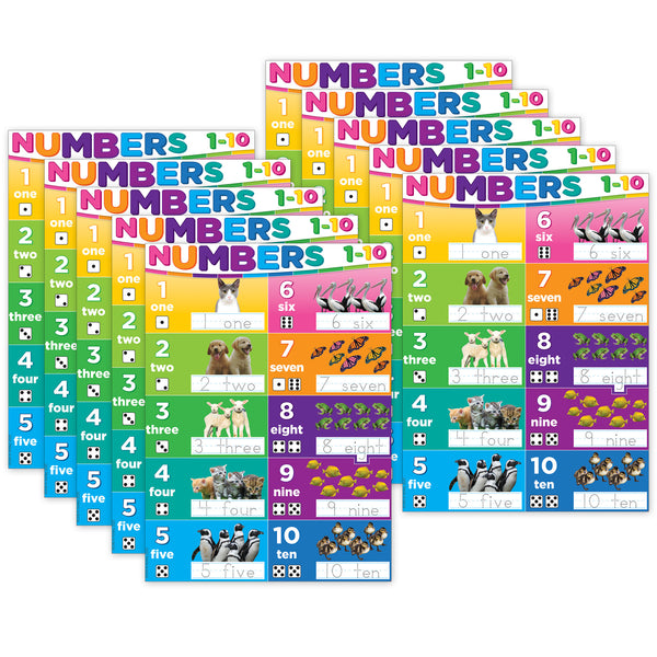 Smart Poly® PosterMat Pals™ Space Savers, 13" x 9-1-2", Numbers 1-10, Pack of 10