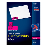 High-Visibility Labels, Permanent Adhesive, Neon Magenta, 1" x 2-5-8", 750 Labels