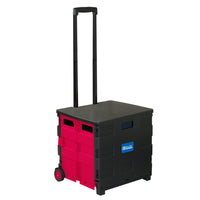 Folding Cart on Wheels w-Lid Cover, 16" x 18" x 15", Black-Red