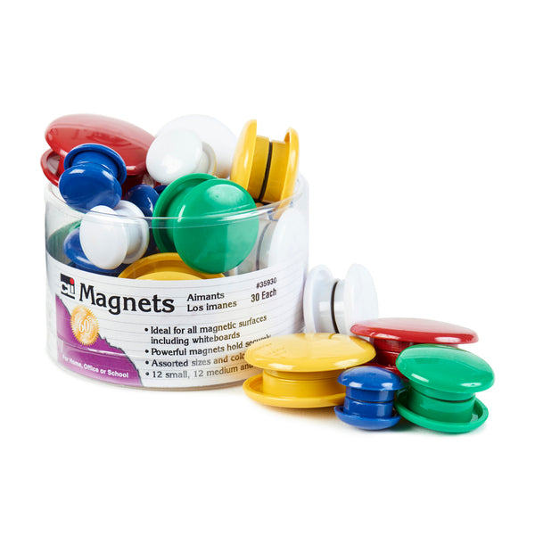 Assorted Round Magnets, 30 Per Pack, 6 Packs