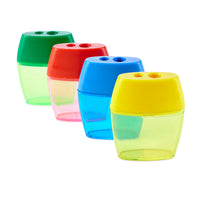 Pencil Sharpener, Deluxe Two-Hole Style with Shaving Receptacle, Assorted Colors, Pack of 24