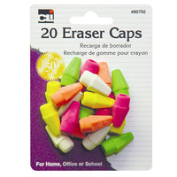Pencil Eraser Caps, Assorted Neon Colors, 20 Per Pack, 12 Packs