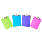 Transparent Plastic Clipboard with Low Profile Clip and Pull Out Hook, Letter Size, Assorted Neon Colors, Pack of 12