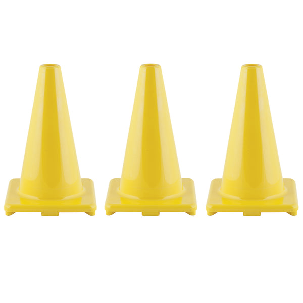 Hi-Visibility Flexible Vinyl Cone, 12", Yellow, Pack of 3